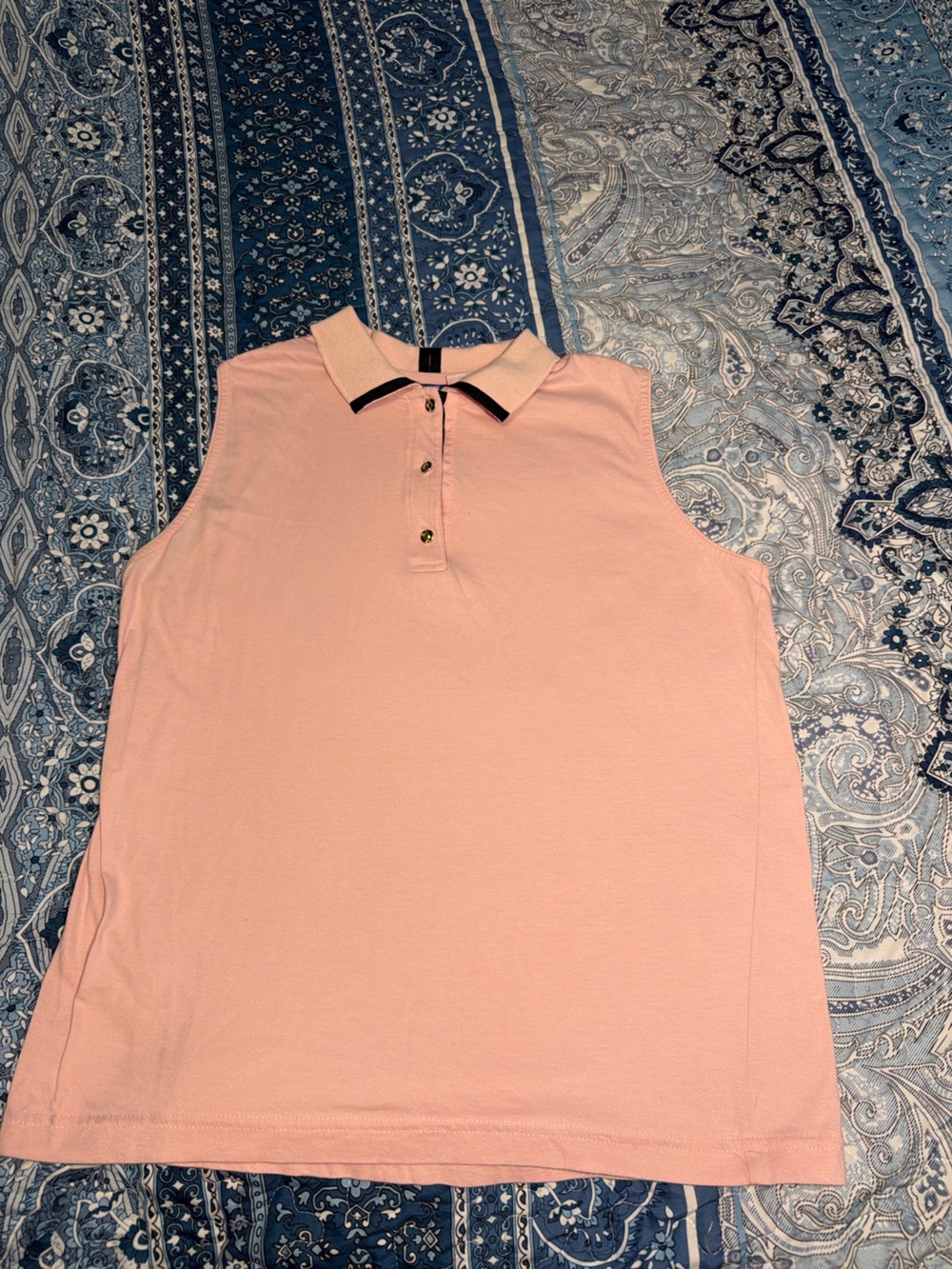Tail Light Pink Sleeveless Polo Tank with Contrast Trim